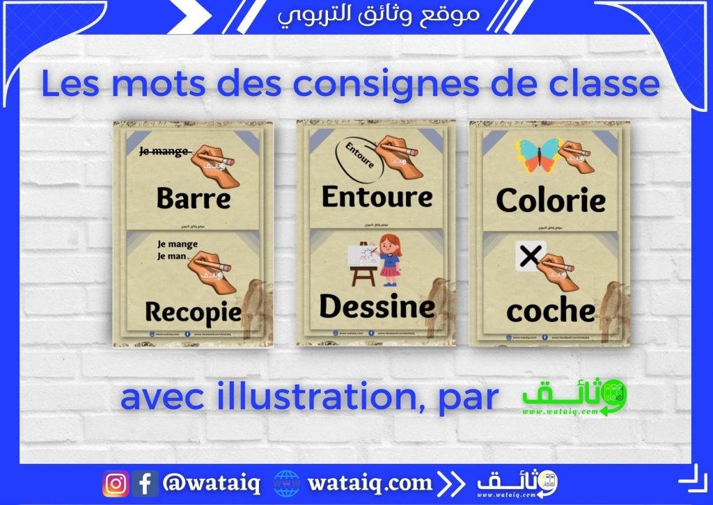 Les mots des consignes de classe avec illustration, par wataiq.com