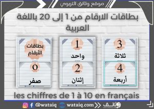 بطاقات الارقام من 1 إلى 20 باللغة العربية les chiffres de 1 à 10 en français